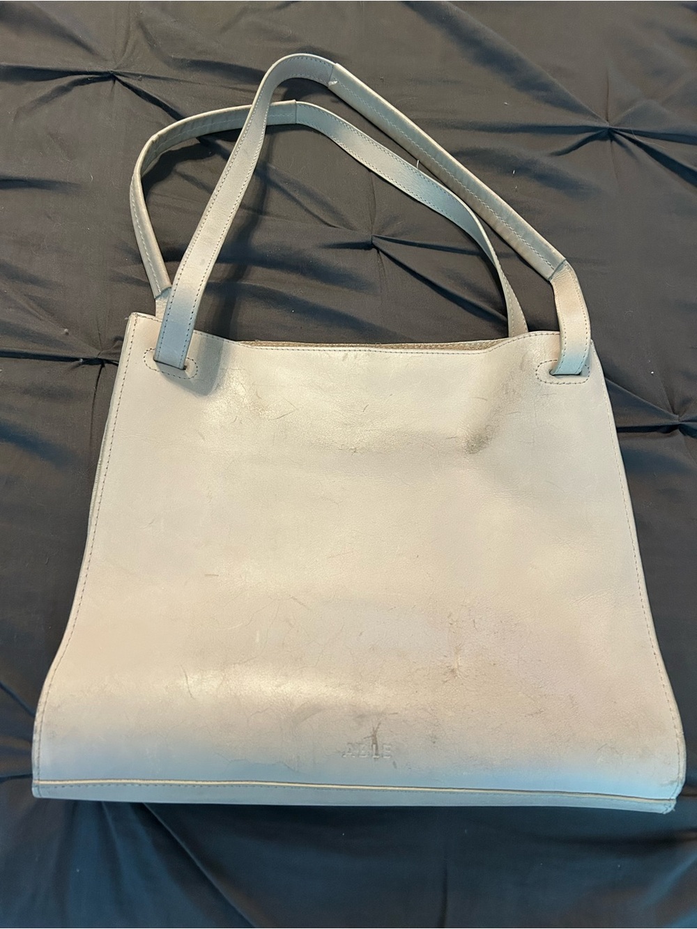 Able Light Gray Leather Shoulder Tote
